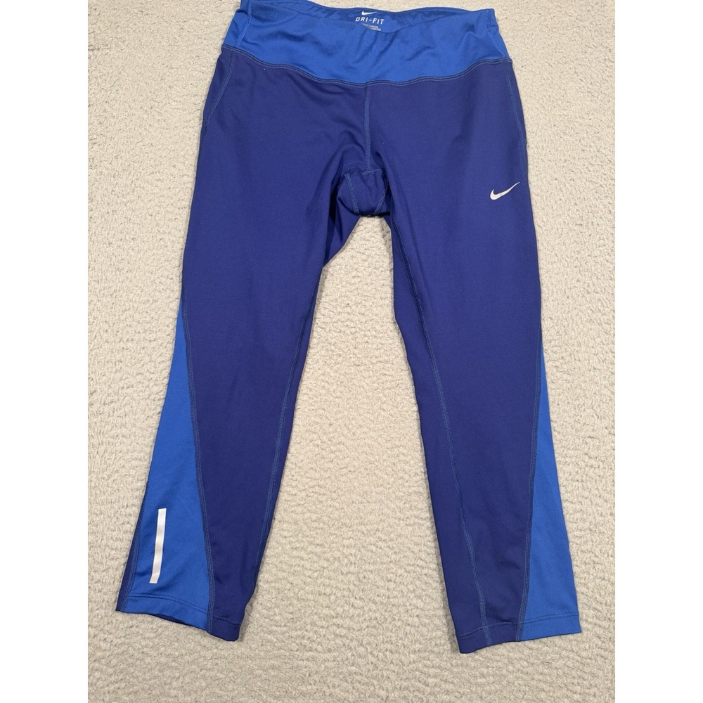 Nike Dri-fit Leggings Women Blue Capri Inner Drawstring Zip Back Pocket Medium M